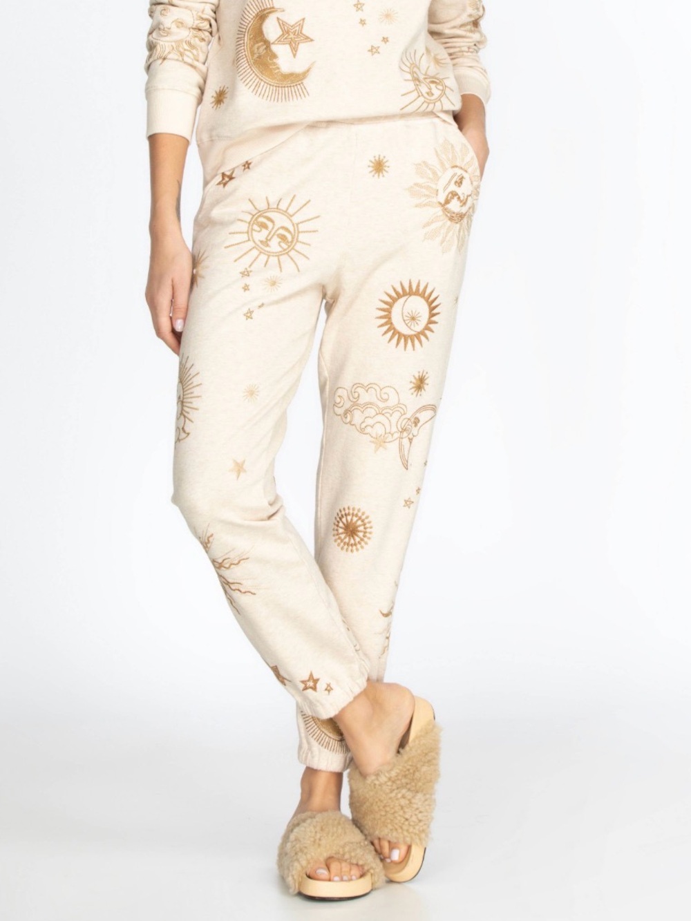 Johnny Was JWLA Lunata Modern Jogger Oatmeal Celestial Embroidered Sweatpants XS